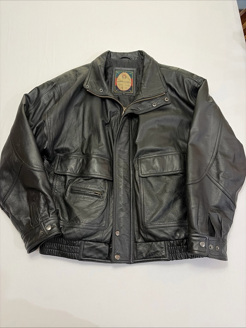 Men's Members Only Black Leather Bomber Jacket
